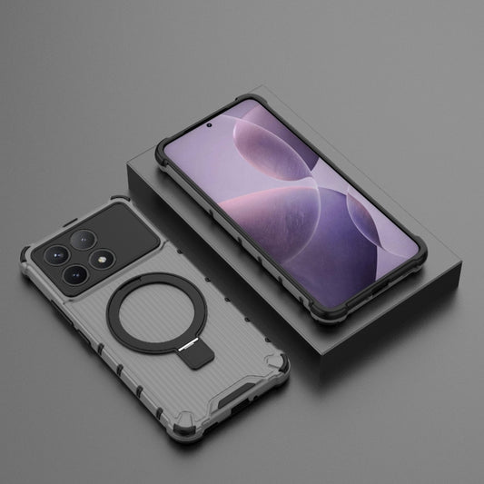 For Redmi K70 5G Grating Holder Shockproof Phone Case(Transparent Black) - Xiaomi Cases by buy2fix | Online Shopping UK | buy2fix