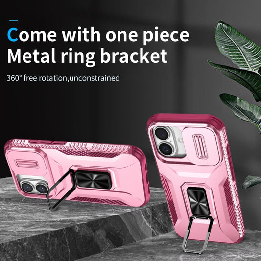 For iPhone 16 Plus Sliding Camshield Holder Phone Case(Pink + Rose Red) - iPhone 16 Plus Cases by buy2fix | Online Shopping UK | buy2fix