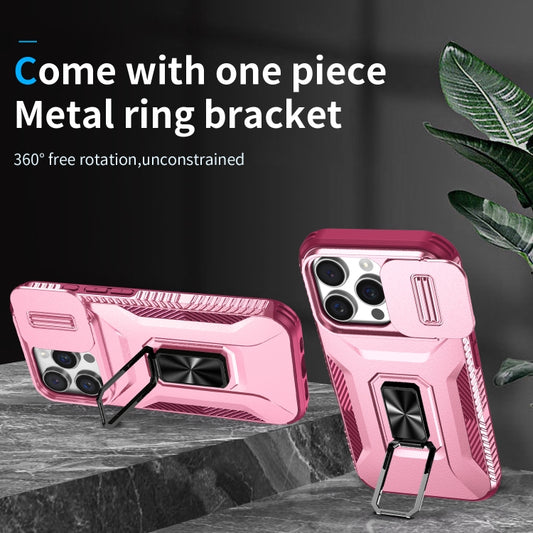 For iPhone 16 Pro Sliding Camshield Holder Phone Case(Pink + Rose Red) by buy2fix