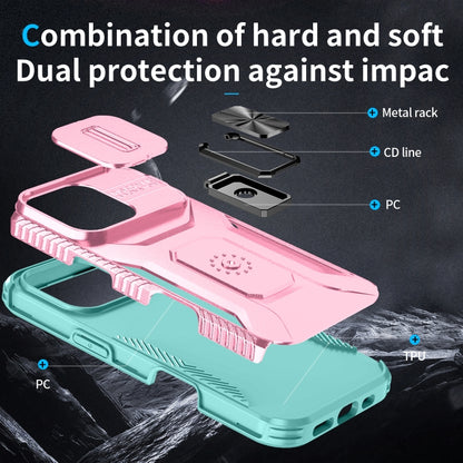 For iPhone 16 Pro Max Sliding Camshield Holder Phone Case(Pink + Grey Green) by buy2fix