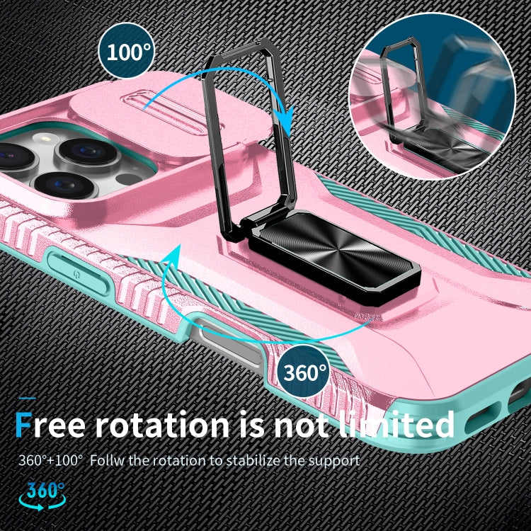 For iPhone 16 Pro Max Sliding Camshield Holder Phone Case(Pink + Grey Green) by buy2fix