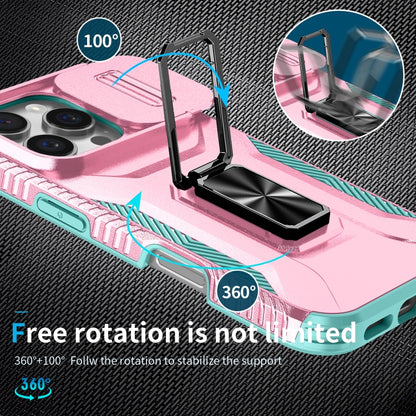 For iPhone 16 Pro Max Sliding Camshield Holder Phone Case(Pink + Grey Green) by buy2fix