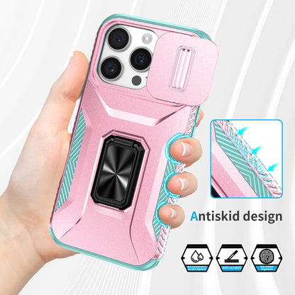 For iPhone 16 Pro Max Sliding Camshield Holder Phone Case(Pink + Grey Green) by buy2fix
