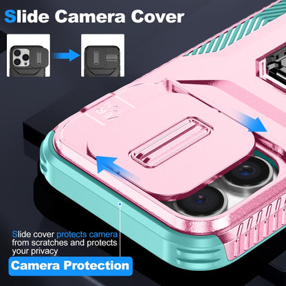 For iPhone 16 Pro Max Sliding Camshield Holder Phone Case(Pink + Grey Green) by buy2fix