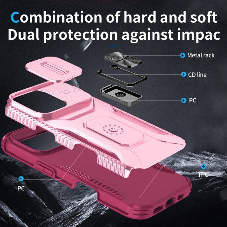 For iPhone 16 Pro Max Sliding Camshield Holder Phone Case(Pink + Rose Red) by buy2fix