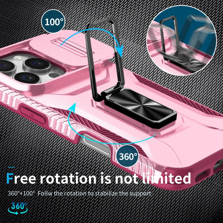 For iPhone 16 Pro Max Sliding Camshield Holder Phone Case(Pink + Rose Red) by buy2fix
