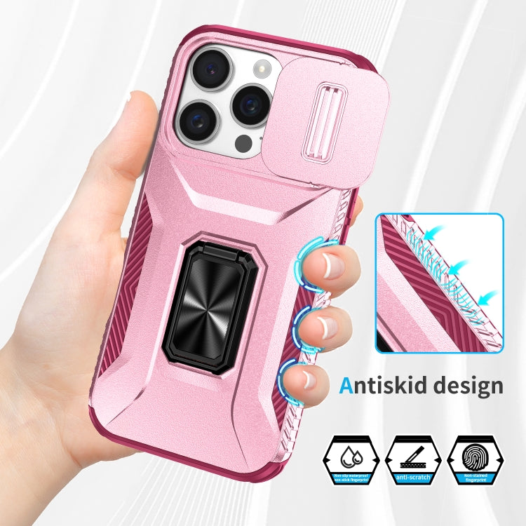 For iPhone 16 Pro Max Sliding Camshield Holder Phone Case(Pink + Rose Red) by buy2fix