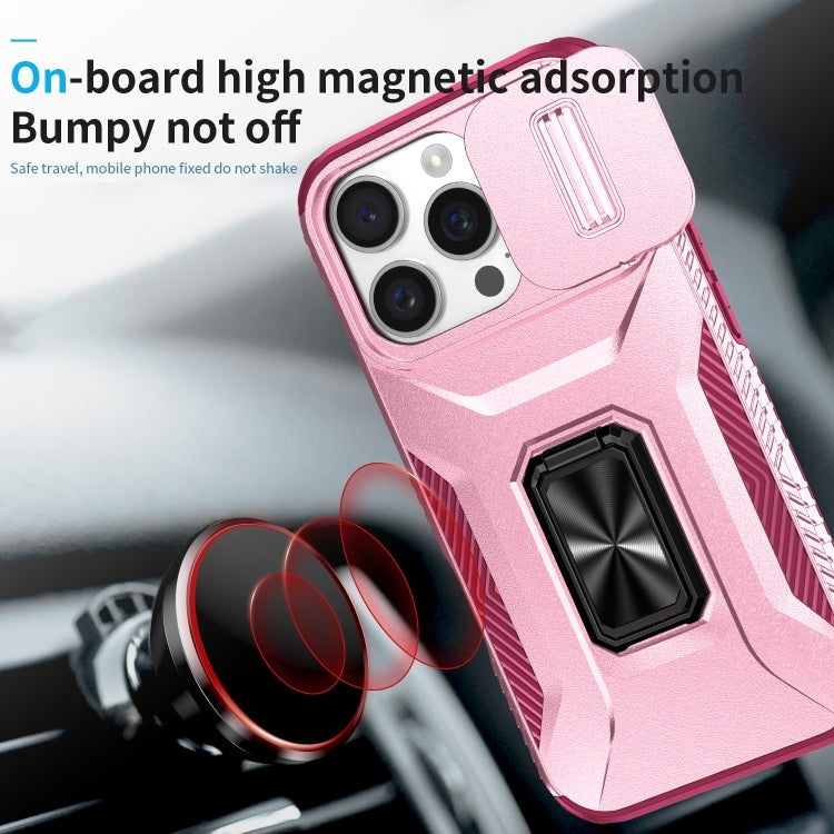 For iPhone 16 Pro Max Sliding Camshield Holder Phone Case(Pink + Rose Red) by buy2fix