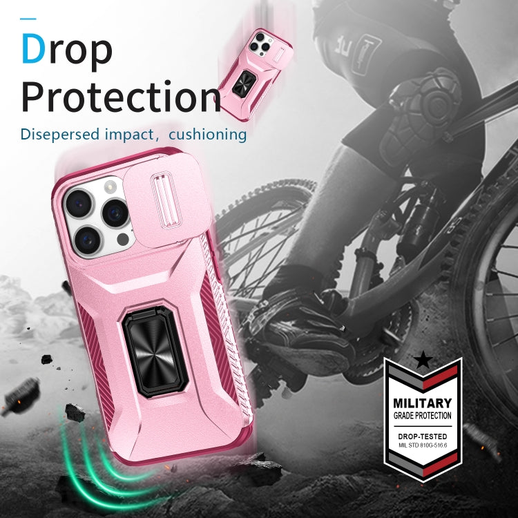 For iPhone 16 Pro Max Sliding Camshield Holder Phone Case(Pink + Rose Red) by buy2fix