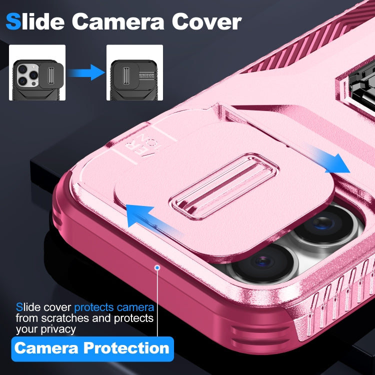 For iPhone 16 Pro Max Sliding Camshield Holder Phone Case(Pink + Rose Red) by buy2fix