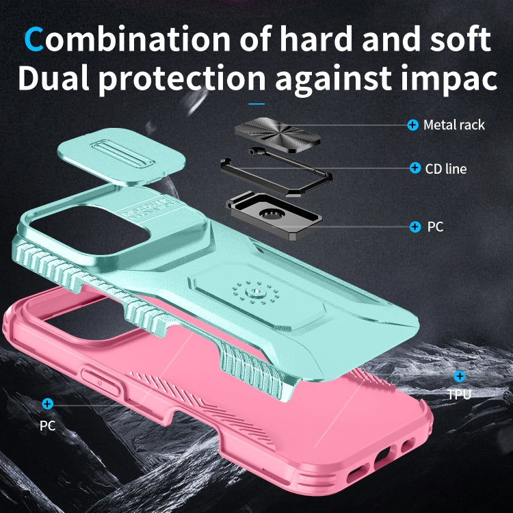 For iPhone 16 Pro Max Sliding Camshield Holder Phone Case(Grey Green + Pink) by buy2fix