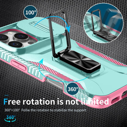 For iPhone 16 Pro Max Sliding Camshield Holder Phone Case(Grey Green + Pink) by buy2fix