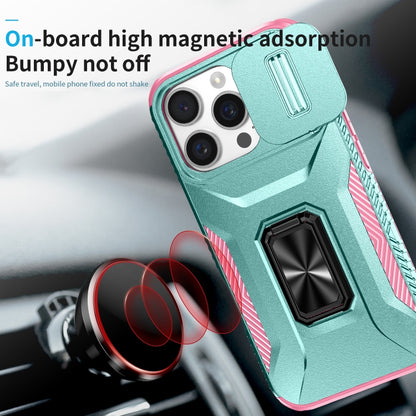 For iPhone 16 Pro Max Sliding Camshield Holder Phone Case(Grey Green + Pink) by buy2fix