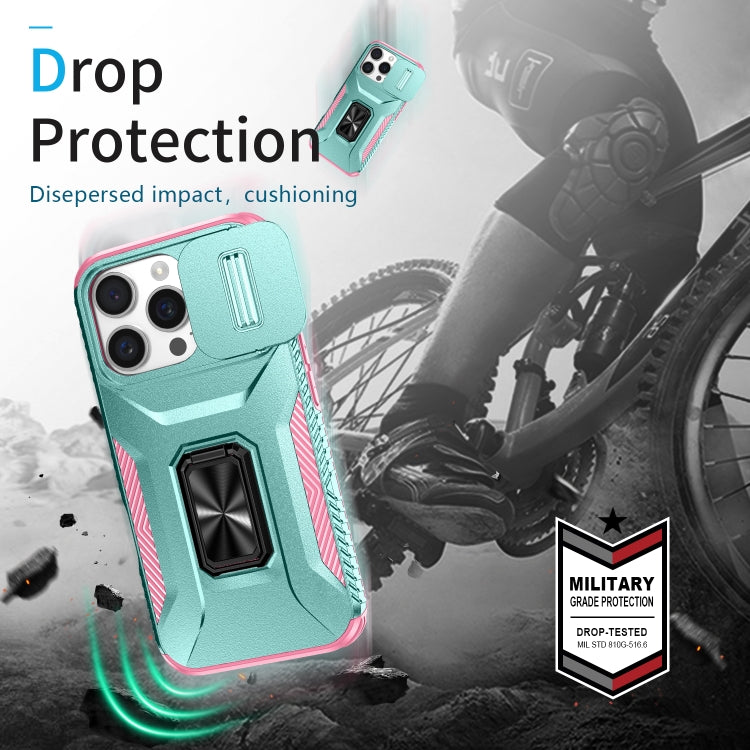 For iPhone 16 Pro Max Sliding Camshield Holder Phone Case(Grey Green + Pink) by buy2fix