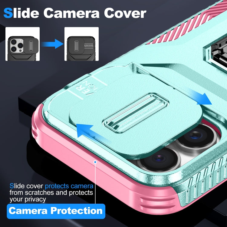 For iPhone 16 Pro Max Sliding Camshield Holder Phone Case(Grey Green + Pink) by buy2fix