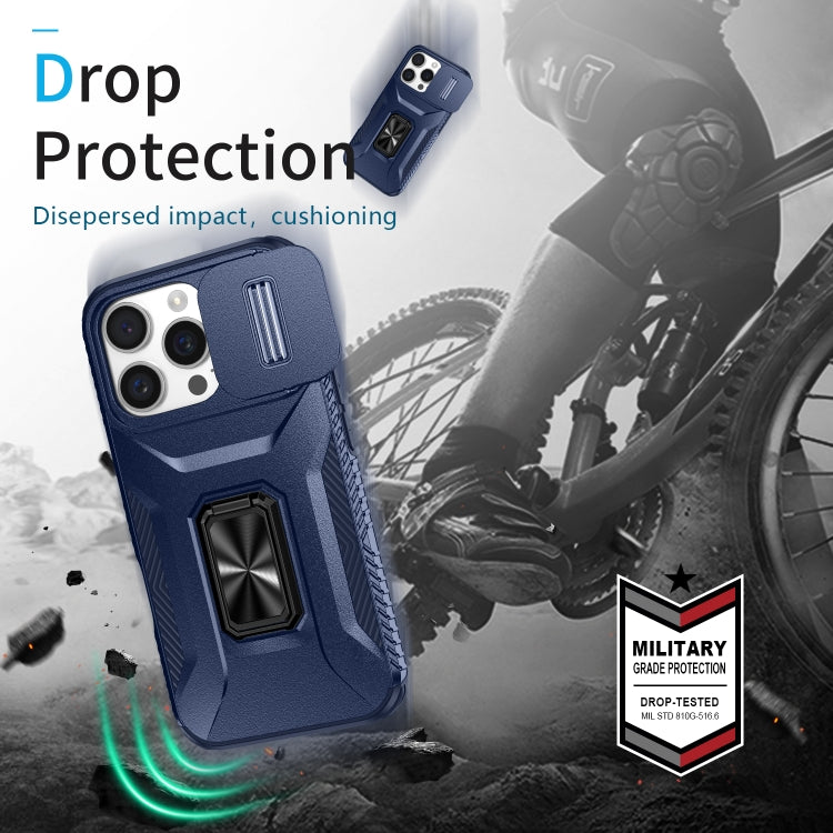 For iPhone 16 Pro Max Sliding Camshield Holder Phone Case(Blue) by buy2fix