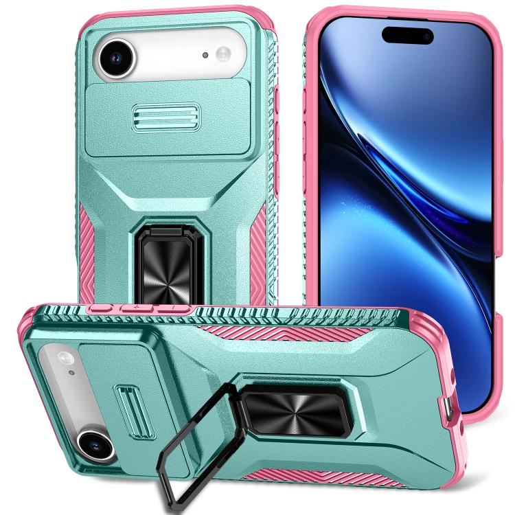 For iPhone Air Sliding Camshield Holder Phone Case(Pink + Grey Green) - iPhone Air Cases by buy2fix | Online Shopping UK | buy2fix