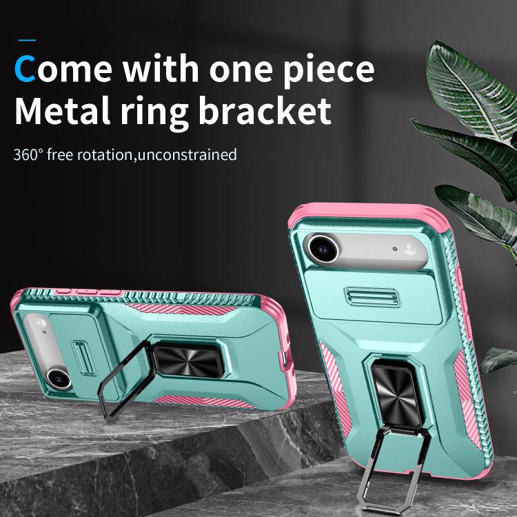 For iPhone Air Sliding Camshield Holder Phone Case(Pink + Grey Green) - iPhone Air Cases by buy2fix | Online Shopping UK | buy2fix