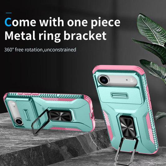 For iPhone Air Sliding Camshield Holder Phone Case(Pink + Grey Green) - iPhone Air Cases by buy2fix | Online Shopping UK | buy2fix