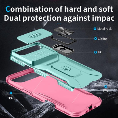For iPhone Air Sliding Camshield Holder Phone Case(Pink + Grey Green) - iPhone Air Cases by buy2fix | Online Shopping UK | buy2fix