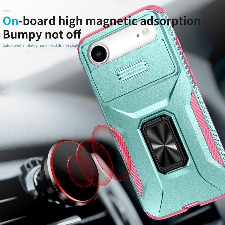 For iPhone Air Sliding Camshield Holder Phone Case(Pink + Grey Green) - iPhone Air Cases by buy2fix | Online Shopping UK | buy2fix