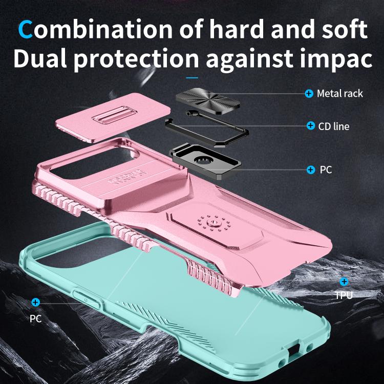 For iPhone Air Sliding Camshield Holder Phone Case(Grey Green + Pink) - iPhone Air Cases by buy2fix | Online Shopping UK | buy2fix