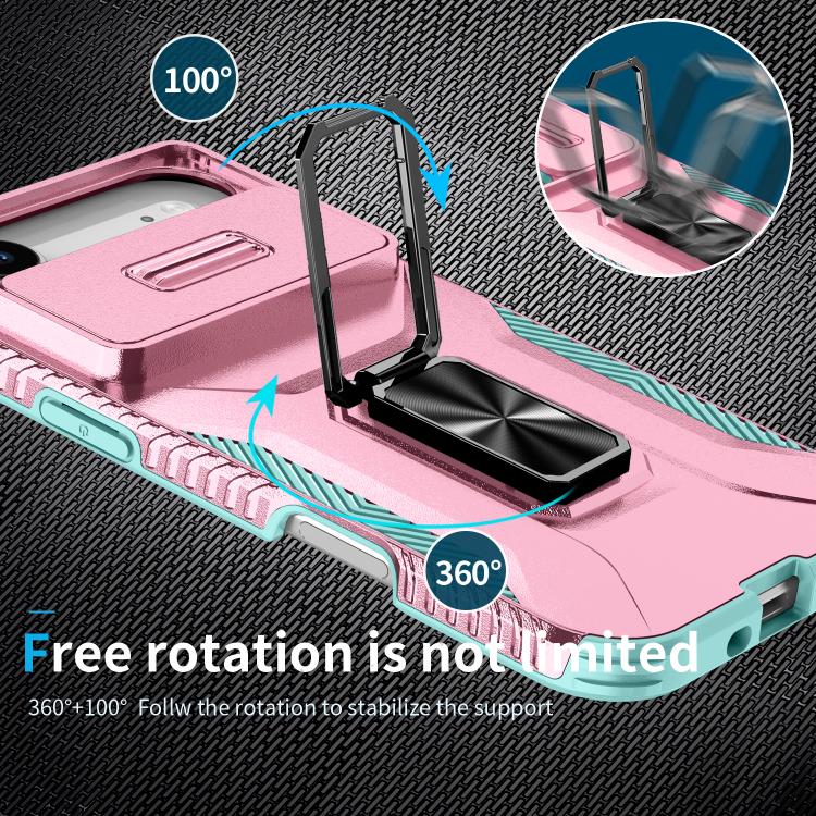 For iPhone Air Sliding Camshield Holder Phone Case(Grey Green + Pink) - iPhone Air Cases by buy2fix | Online Shopping UK | buy2fix