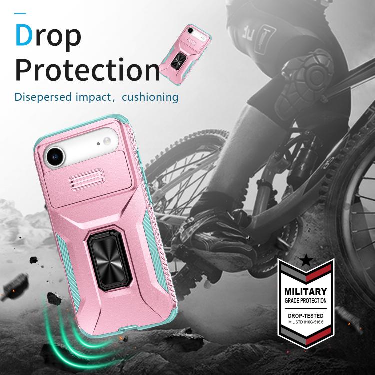 For iPhone Air Sliding Camshield Holder Phone Case(Grey Green + Pink) - iPhone Air Cases by buy2fix | Online Shopping UK | buy2fix