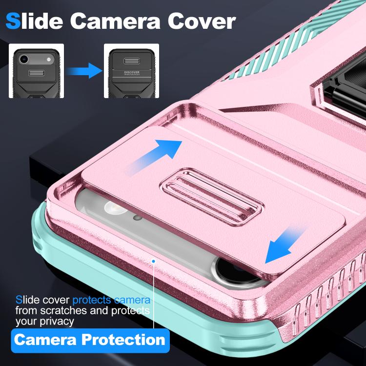 For iPhone Air Sliding Camshield Holder Phone Case(Grey Green + Pink) - iPhone Air Cases by buy2fix | Online Shopping UK | buy2fix