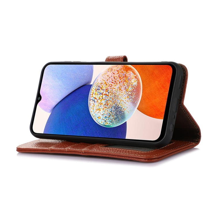 For Motorola Edge 50 Genuine Leather Litchi Texture RFID Leather Phone Case(Coffee) - Motorola Cases by buy2fix | Online Shopping UK | buy2fix