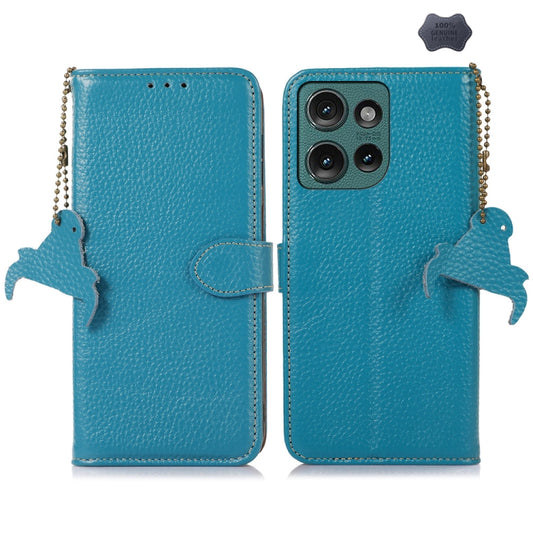 For Motorola Edge 50 Genuine Leather Litchi Texture RFID Leather Phone Case(Blue) - Motorola Cases by buy2fix | Online Shopping UK | buy2fix