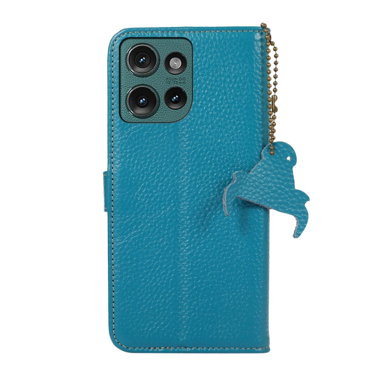 For Motorola Edge 50 Genuine Leather Litchi Texture RFID Leather Phone Case(Blue) - Motorola Cases by buy2fix | Online Shopping UK | buy2fix