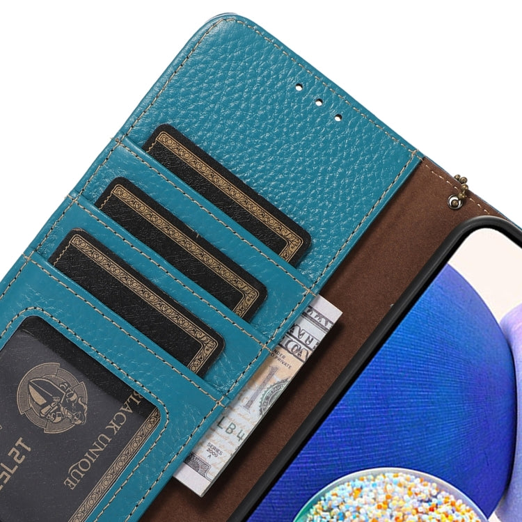 For Motorola Edge 50 Genuine Leather Litchi Texture RFID Leather Phone Case(Blue) - Motorola Cases by buy2fix | Online Shopping UK | buy2fix