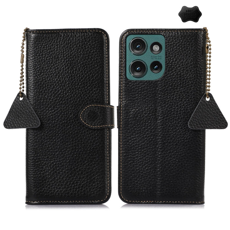 For Motorola Edge 50 Genuine Leather Litchi Texture RFID Leather Phone Case(Black) - Motorola Cases by buy2fix | Online Shopping UK | buy2fix