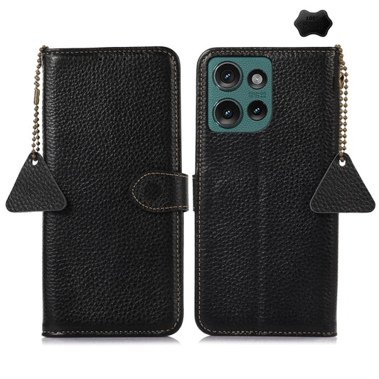 For Motorola Edge 50 Genuine Leather Litchi Texture RFID Leather Phone Case(Black) - Motorola Cases by buy2fix | Online Shopping UK | buy2fix