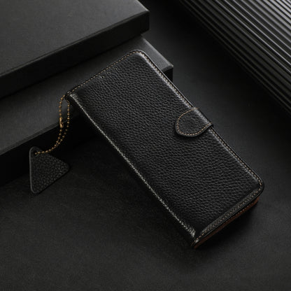 For Motorola Edge 50 Genuine Leather Litchi Texture RFID Leather Phone Case(Black) - Motorola Cases by buy2fix | Online Shopping UK | buy2fix