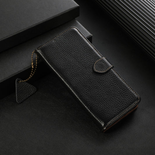 For Motorola Edge 50 Genuine Leather Litchi Texture RFID Leather Phone Case(Black) - Motorola Cases by buy2fix | Online Shopping UK | buy2fix