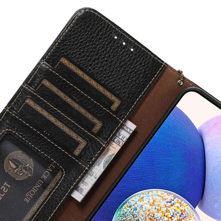 For Motorola Edge 50 Genuine Leather Litchi Texture RFID Leather Phone Case(Black) - Motorola Cases by buy2fix | Online Shopping UK | buy2fix