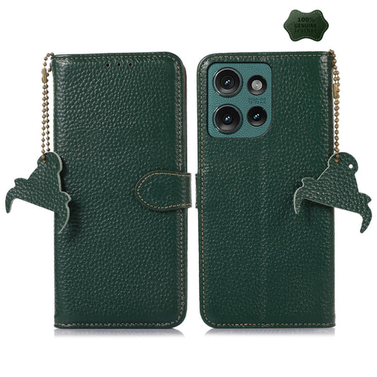 For Motorola Edge 50 Neo Genuine Leather Litchi Texture RFID Leather Phone Case(Green) - Motorola Cases by buy2fix | Online Shopping UK | buy2fix