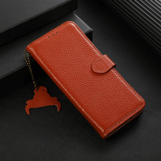 For Motorola Edge 50 Neo Genuine Leather Litchi Texture RFID Leather Phone Case(Coffee) - Motorola Cases by buy2fix | Online Shopping UK | buy2fix