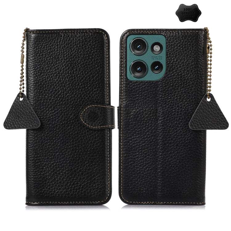 For Motorola Edge 50 Neo Genuine Leather Litchi Texture RFID Leather Phone Case(Black) - Motorola Cases by buy2fix | Online Shopping UK | buy2fix