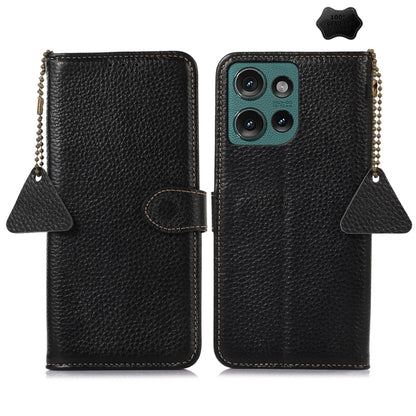 For Motorola Edge 50 Neo Genuine Leather Litchi Texture RFID Leather Phone Case(Black) - Motorola Cases by buy2fix | Online Shopping UK | buy2fix