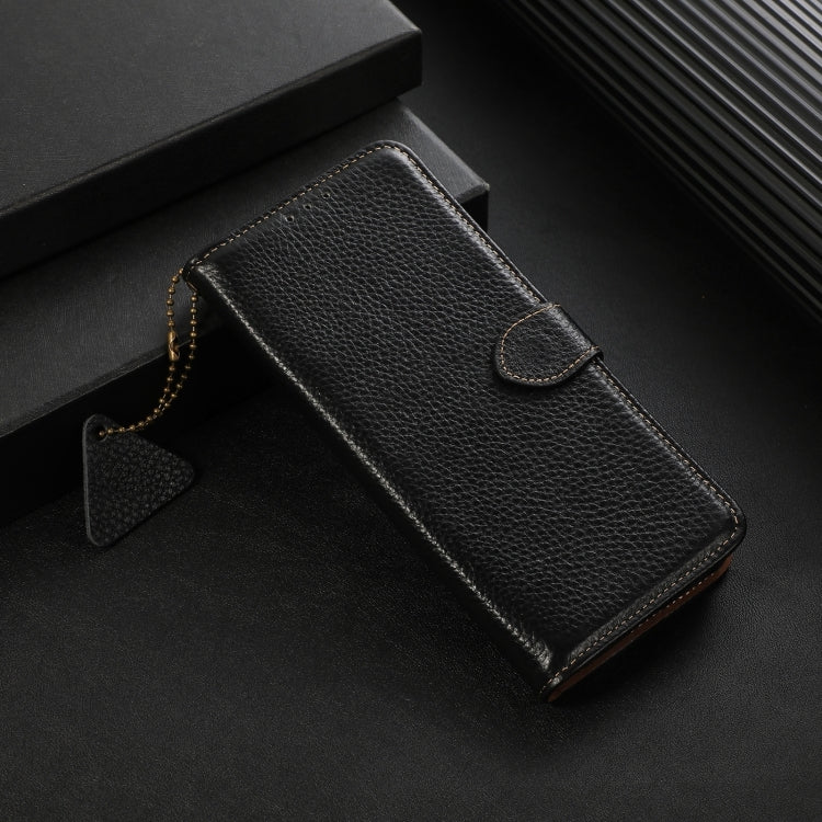For Motorola Edge 50 Neo Genuine Leather Litchi Texture RFID Leather Phone Case(Black) - Motorola Cases by buy2fix | Online Shopping UK | buy2fix