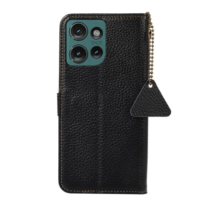 For Motorola Edge 50 Neo Genuine Leather Litchi Texture RFID Leather Phone Case(Black) - Motorola Cases by buy2fix | Online Shopping UK | buy2fix