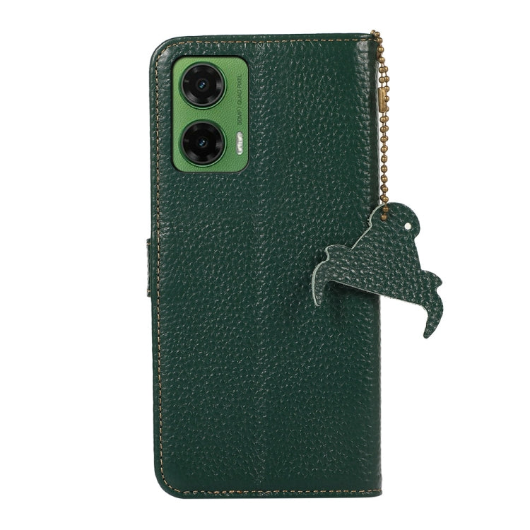 For Motorola Moto G35 Genuine Leather Litchi Texture RFID Leather Phone Case(Green) - Motorola Cases by buy2fix | Online Shopping UK | buy2fix