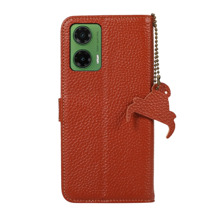 For Motorola Moto G35 Genuine Leather Litchi Texture RFID Leather Phone Case(Coffee) - Motorola Cases by buy2fix | Online Shopping UK | buy2fix