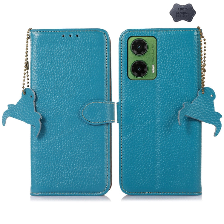 For Motorola Moto G35 Genuine Leather Litchi Texture RFID Leather Phone Case(Blue) - Motorola Cases by buy2fix | Online Shopping UK | buy2fix