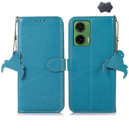For Motorola Moto G35 Genuine Leather Litchi Texture RFID Leather Phone Case(Blue) - Motorola Cases by buy2fix | Online Shopping UK | buy2fix