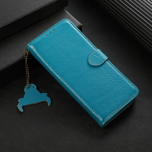 For Motorola Moto G35 Genuine Leather Litchi Texture RFID Leather Phone Case(Blue) - Motorola Cases by buy2fix | Online Shopping UK | buy2fix