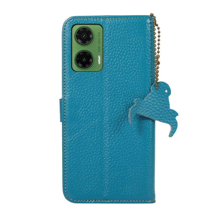 For Motorola Moto G35 Genuine Leather Litchi Texture RFID Leather Phone Case(Blue) - Motorola Cases by buy2fix | Online Shopping UK | buy2fix